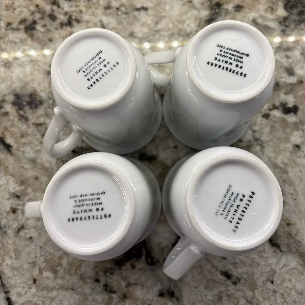 Vintage Pottery Barn Footed PB‎ White Mugs - Set of 4